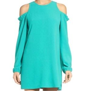Charles Henry Turquoise Cold-Shoulder Long Sleeve Dress
